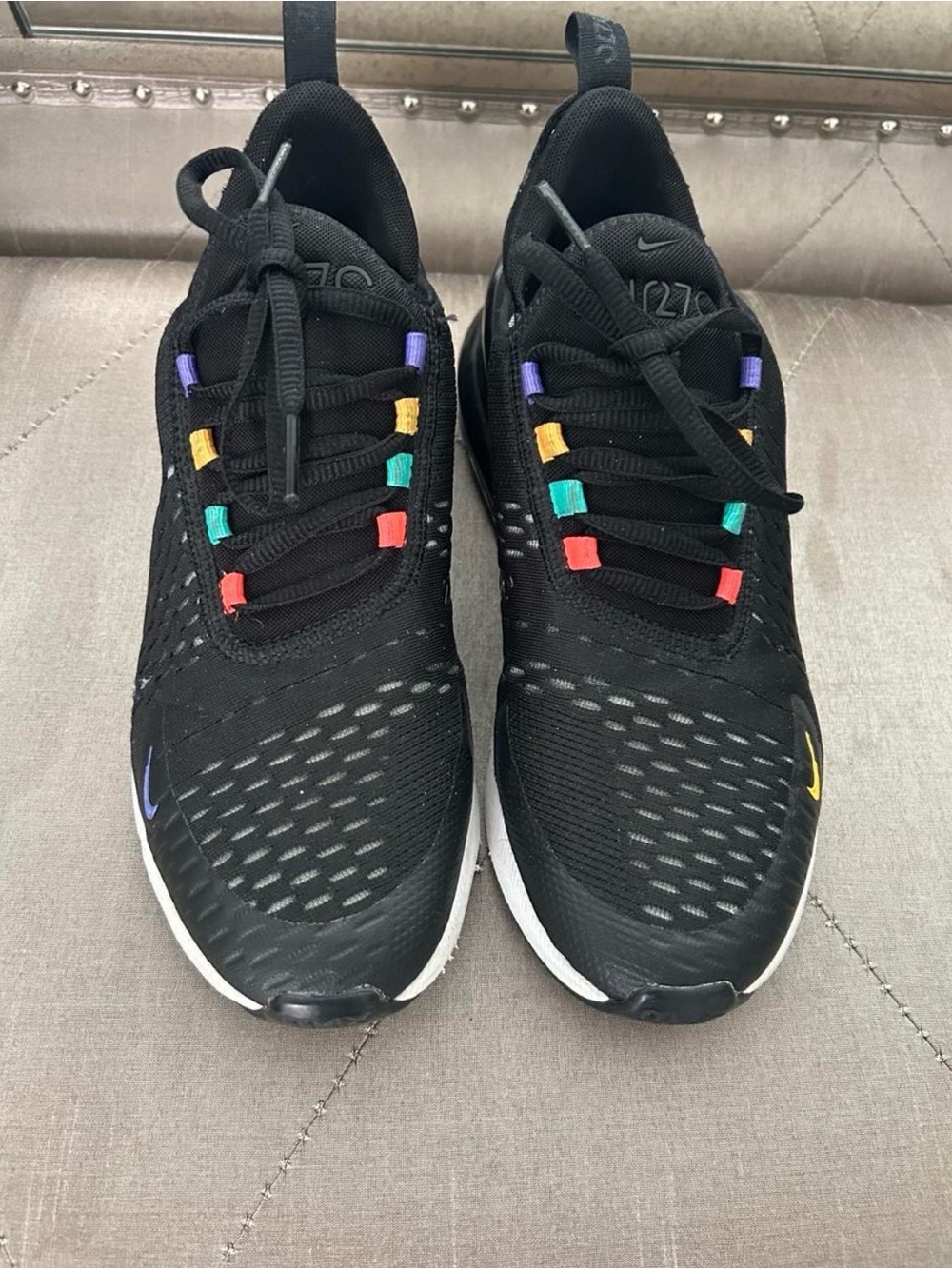 Nike Air Max 270 "Game Change" sneakers featuring multicolor lace loops.